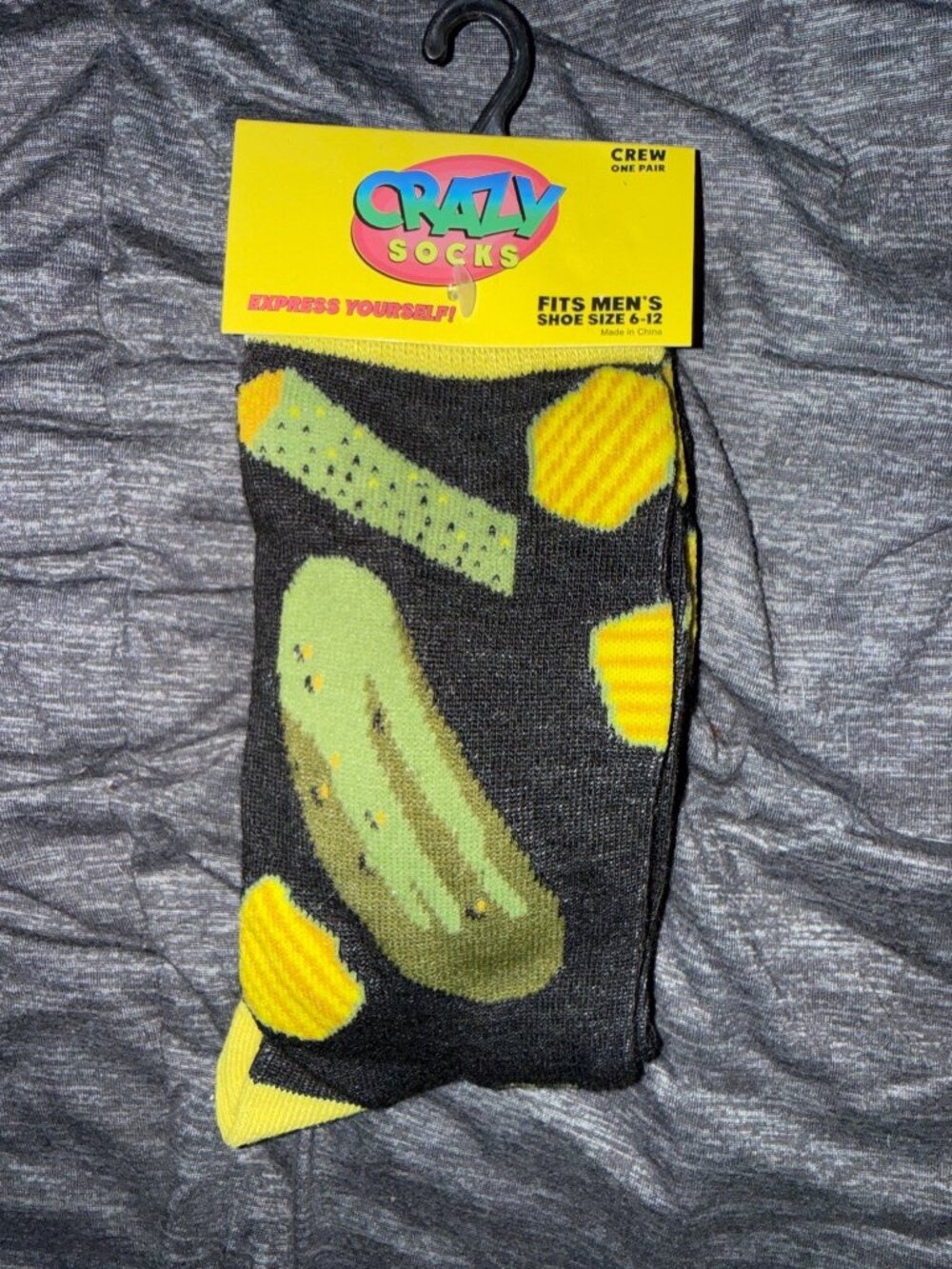 Crazy Socks Pickle-Themed Crew Socks For Mens Shoe Size 6-12 Green & Yellow Desi